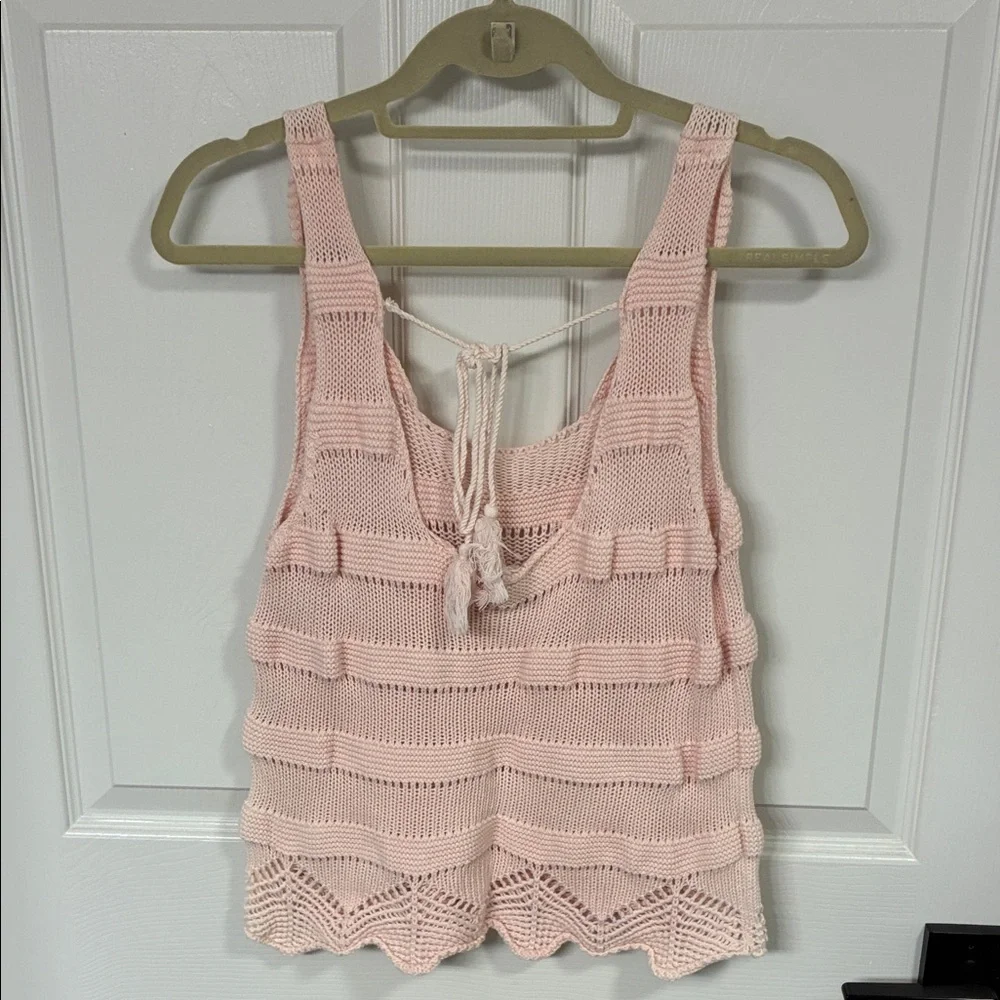 Women's Pink Crochet Knit Tank Top - Picture 3 of 4
